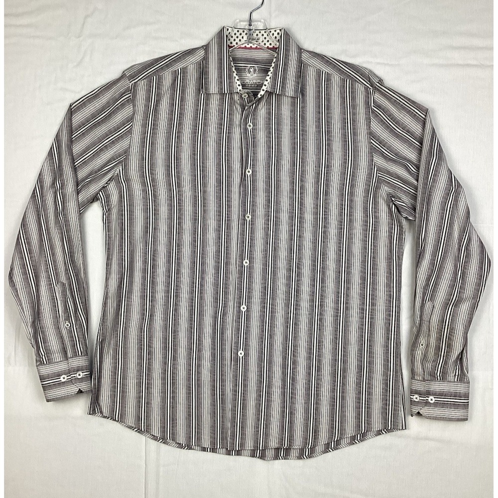 Bugatchi UOMO‎ Button Down Gray Stripes, Men's L, Shaped Fit